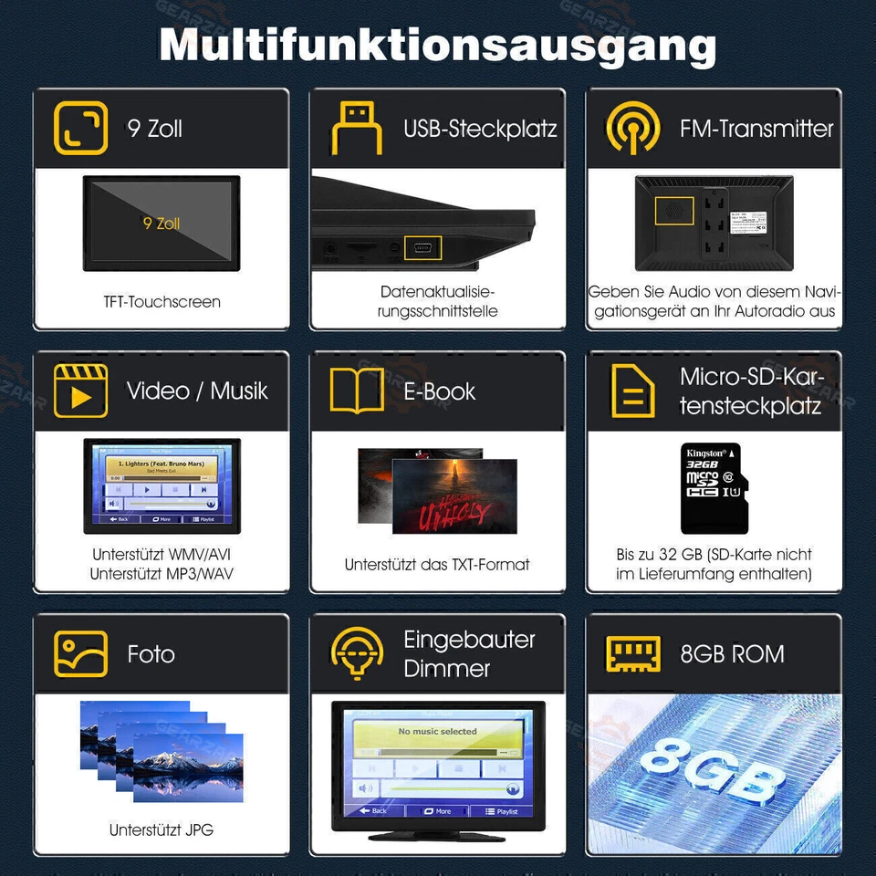 5''/7''/9'' Zoll LKW PKW KFZ GPS Navi Auto Navigationsgerät Navigation EU Karte - Bild 2 von 4