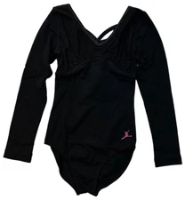 Capezio Girl's Shimmer And Bows Long Sleeve Leotard, Black, XS