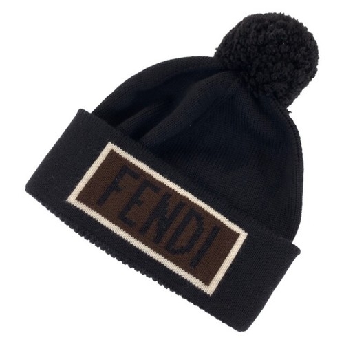 FENDI Logo Beanie Knit Cap Hat Black | eBay
