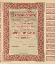TYTOŃ – Tabacs J. Tirou-Diricq S.A. – Charleroi – akcja założycielska z 26.02.1923