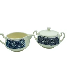Homer Laughlin 1940’s Vintage Shakespeare Country Blue Cream & Sugar- MINT!!!