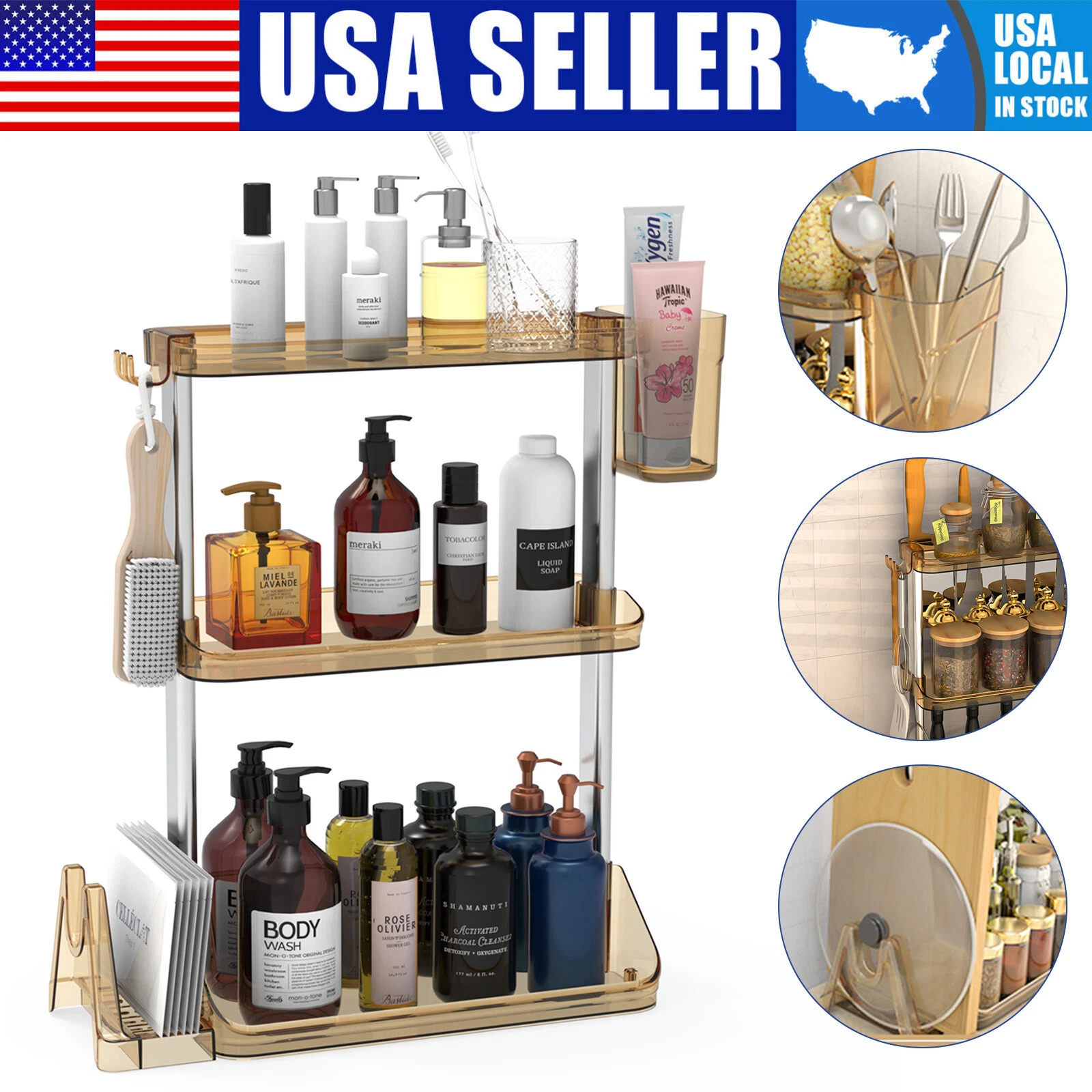 3 Tier Seasoning Spice Rack Organizer Countertop Storage Shelf Holder Kitchen