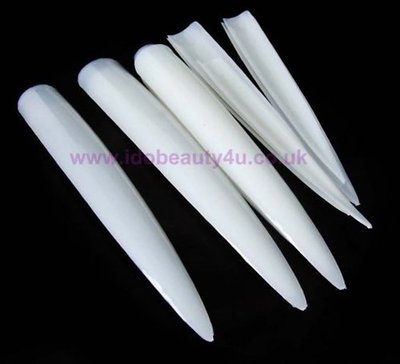 24 WEISSE EXTRA LANGE STILETTO POINT FALSCHE NAGELTIPS SALON TIP NÄGEL