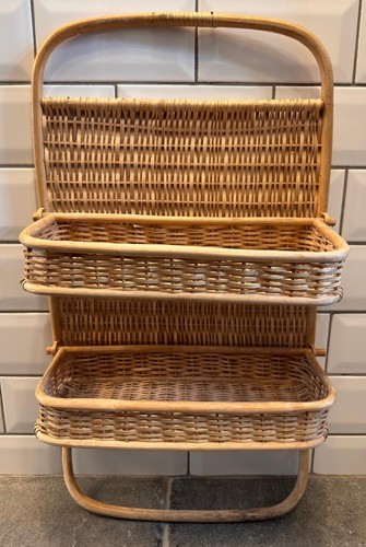 Vintage 1970s Bamboo Wall Shelf Mid Century Wicker Rattan Shelving Boho