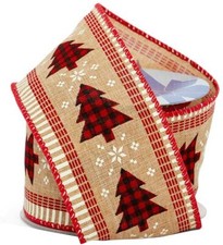 Buffalo Plaid Christmas Trees Ribbon - 2 1/2" x 10 Yards, Wired Edge, Wreath