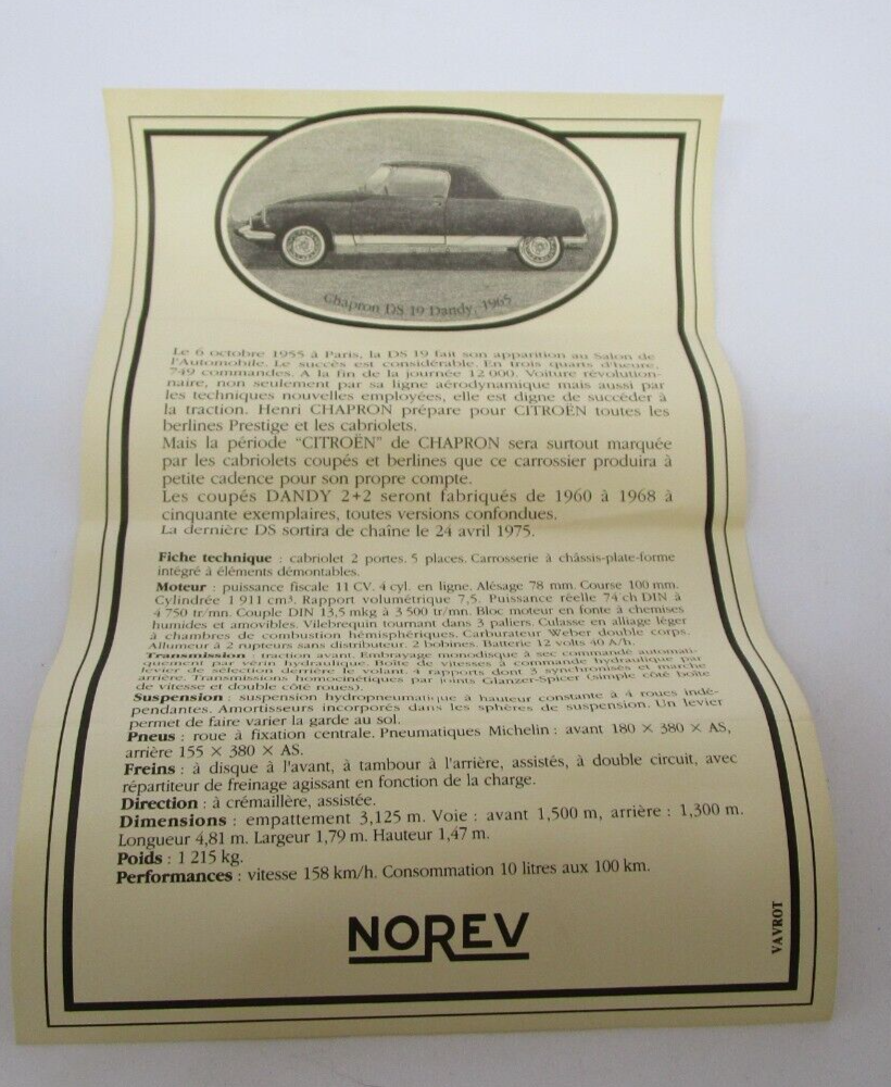 NOREV Ligne Noire 1/43 Citroën DS19 Coupé Dandy 1965 - Rouge Métallisé - 158051