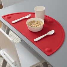 Kids Silicone Placemats w/ Suction Cups, Raised Edges, Non-Slip - Red XL 22”x11