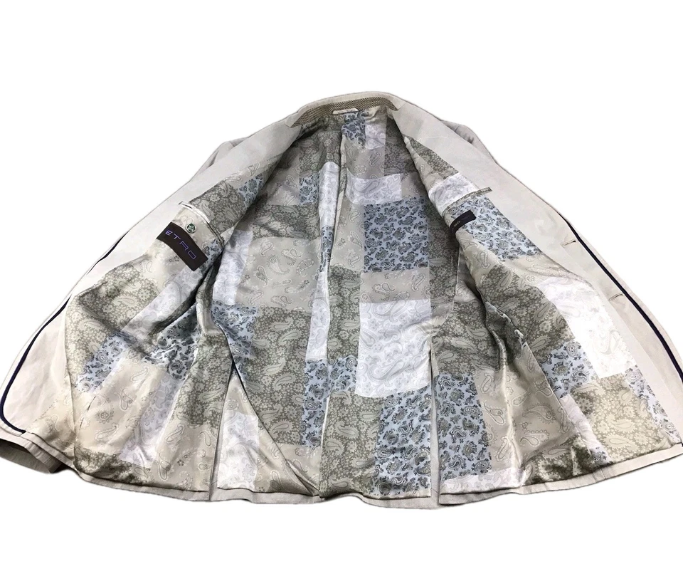 Etro Sport Coat Men US 40R/EU 50 Metallic/Cotton Gray Blue Trim Blazer Italy - Image 4 of 4