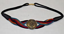 Vintage Western Belt 90s Metal Bronze Medallion Colorful Woven Cords 33 Inches