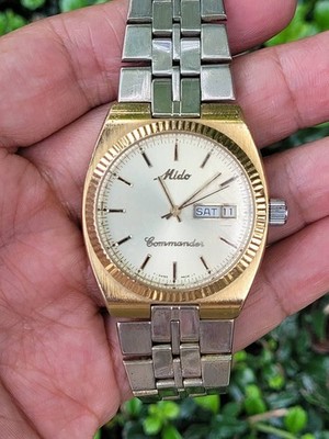 Vintage Mido Commander 8017-1 Automatic Fluted Bezel Day-Date Serviced Watch