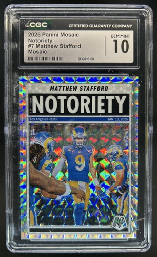 2025 Panini Mosaic Matthew Stafford Notoriety Mosaic Prizm #7 Rams CGC 10