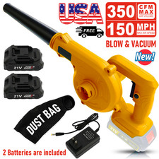 Electric Cordless Air Blower 21V Garden Snow Dust Leaf Suction Vacuum 2 Battery