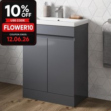 Bathroom Vanity Unit Freestanding Basin Sink Cabinet Furniture Gloss Grey 600mm
