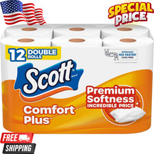 Scott ComfortPlus Toilet Paper 2-Ply Soft Bath Tissue  12 Double Rolls Strong