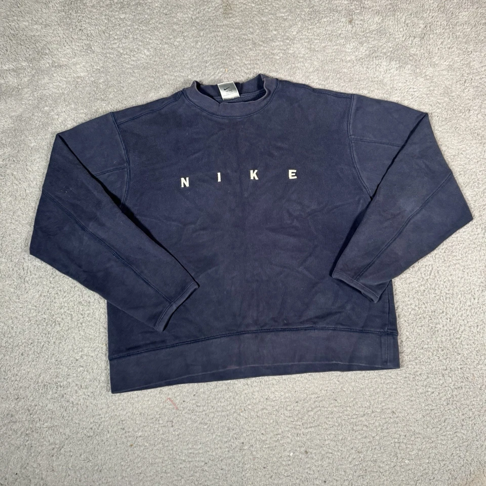 Sudadera vintage Nike para mujer mediana azul marino logotipo deletreado retro Y2K Foto 4 de 4