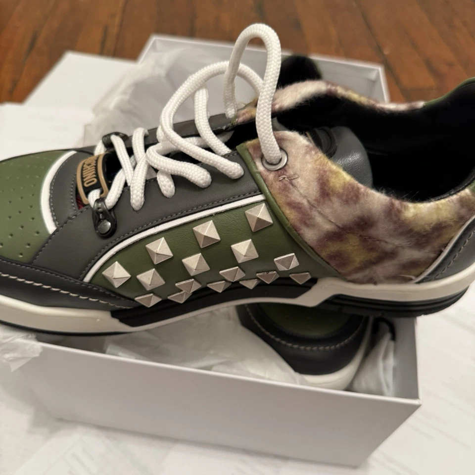 Moschino Couture Hombre Caqui Multicolor Cuero de becerro Zapatilla Baja 46 Foto 4 de 4
