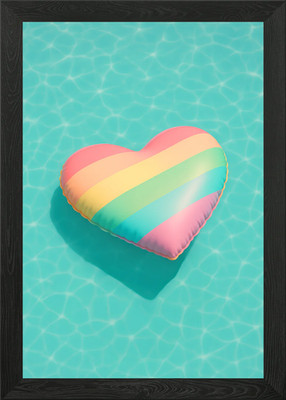 Regenbogen Herz Pool Float verträumte Summe gerahmtes Wandbild Poster Leinwanddruck Bild