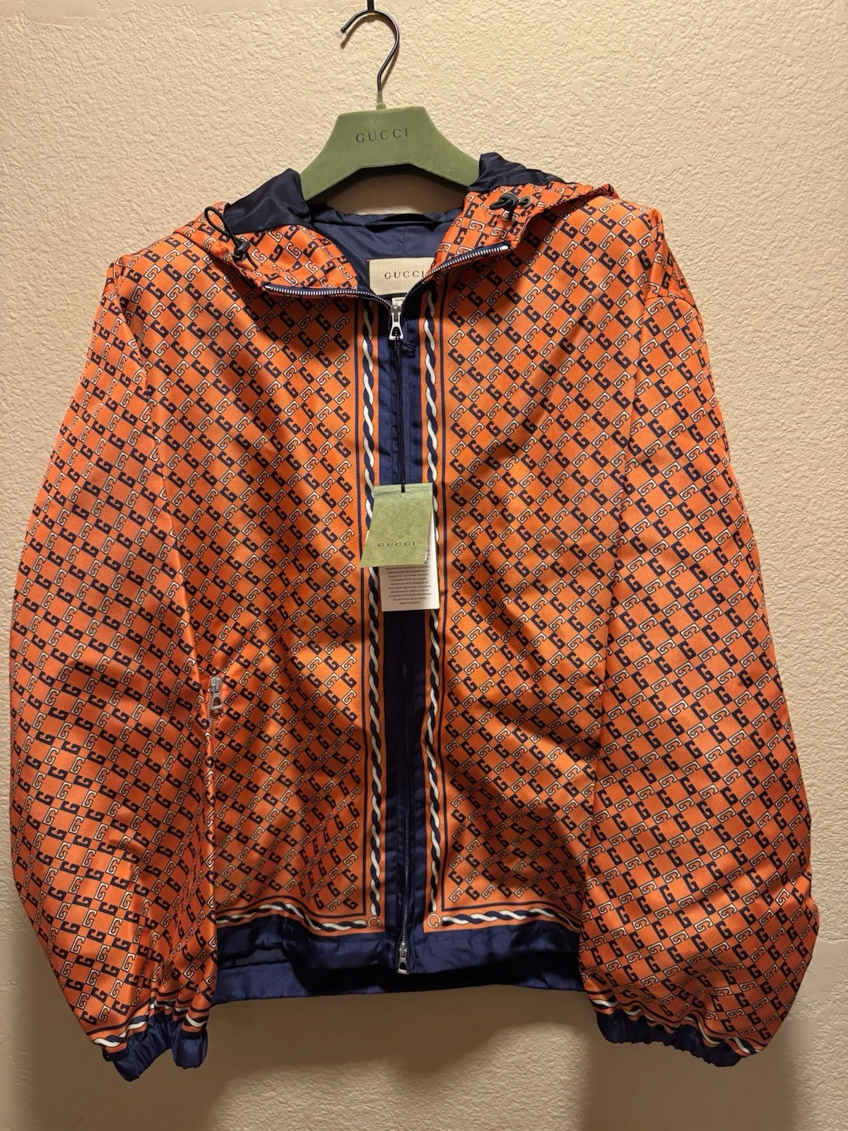 Giacca a vento nuova autentica con logo Gucci GG taglia 54 US XL
