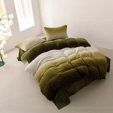  Army Green Gradient Comforter Sets Queen Green White Queen-90"*90" 2-green