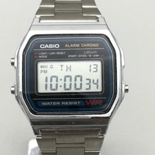 Casio A158W 593 Digital Watch Unisex Silver Alarm Chrono Water Resist Steel Band