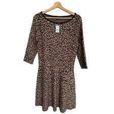 Ann Taylor Leopard Print Sweater Knit Knee Length Dress Size Medium Petite