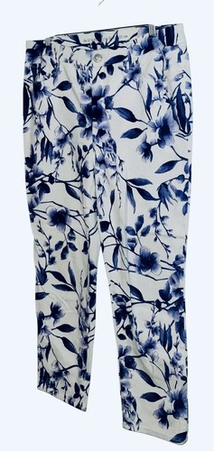 NEW w Tags Chicos Crop Pants So Slimming XL White Blue Watercolor Floral Stretch - Picture 5 of 8