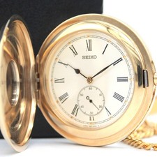  NEAR MINT w/BOX SEIKO Pocket Watch 7N07-0040 Gold Case Quartz From JAPAN A525