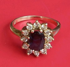 10K Real Natural Sapphire & Diamond 3.4 ctw Halo Ring Size 8 1/4 