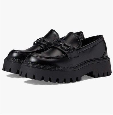 Black Chunky Shoe Loafer Steve Madden AERIN Women Sz 8 Platform Y2K Preppy Chain