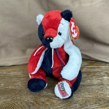 Ty Patriotic Bear Beanie Baby Red White Blue Plush with American Flag Tag