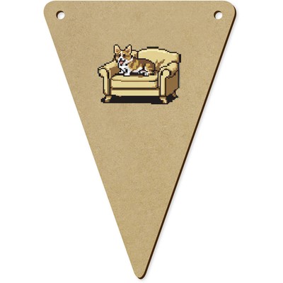 5 x 140mm 'Corgi Resting On A Sofa Pixel Art' Wooden Bunting Flags (BN00081696)