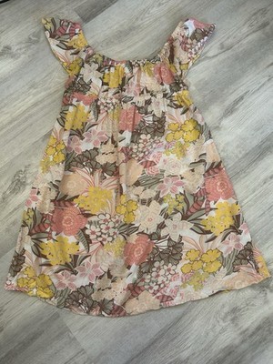 Roxy Girls Floral Smocked Sundress Square Neck Knee Length Multicolor Sz12