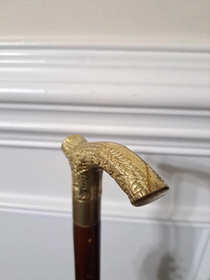 Vintage Brass Handle Cane Walking Stick With Secret Hidden Tube Compartment  - Image 4 of 4