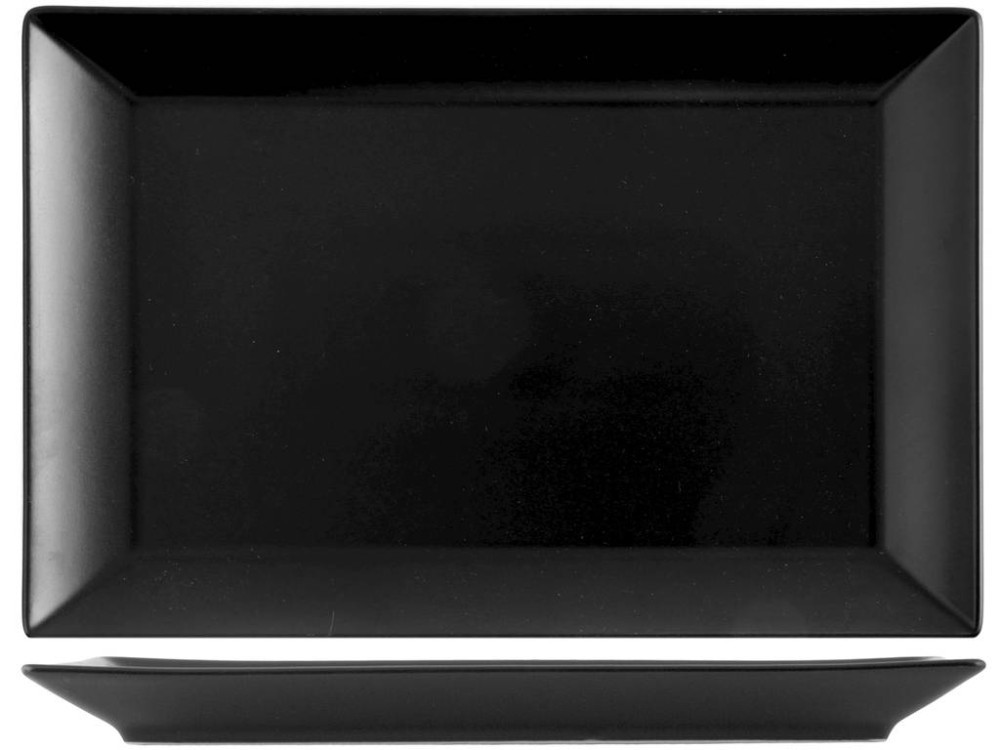 6 Osaka Black Rectangular Stoneware Plates 34x22 Cm H&H