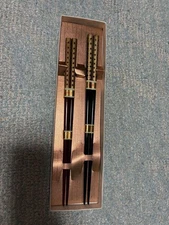 Red & Black Chopsticks with Gold Decoration 2-Pair Set, High-Quality Duty Paid o