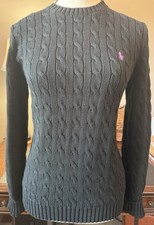 Ralph Lauren Sport - Black Crew Neck Sweater - Cotton Cable Knit - Women s Large