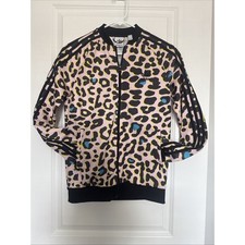 Adidas Kids Track Jacket Pink Leopard Print Full Zip Long Sleeve Size Large