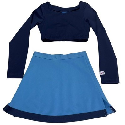 Child Girls Cheerleader Uniform Crop 30'' Top 22'' Skirt Blue Outfit Costume Fun
