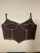 Shein Contrasting Exposed Seam Brown Tank Top Cami  - Size Woman’s Medium