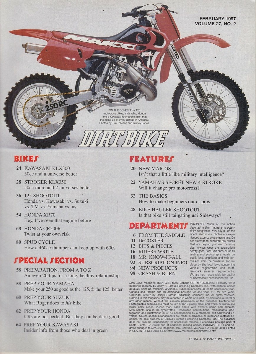 DIRT BIKE - February 1997 – Yamaha YZM400F / 125 Shootout / Race
