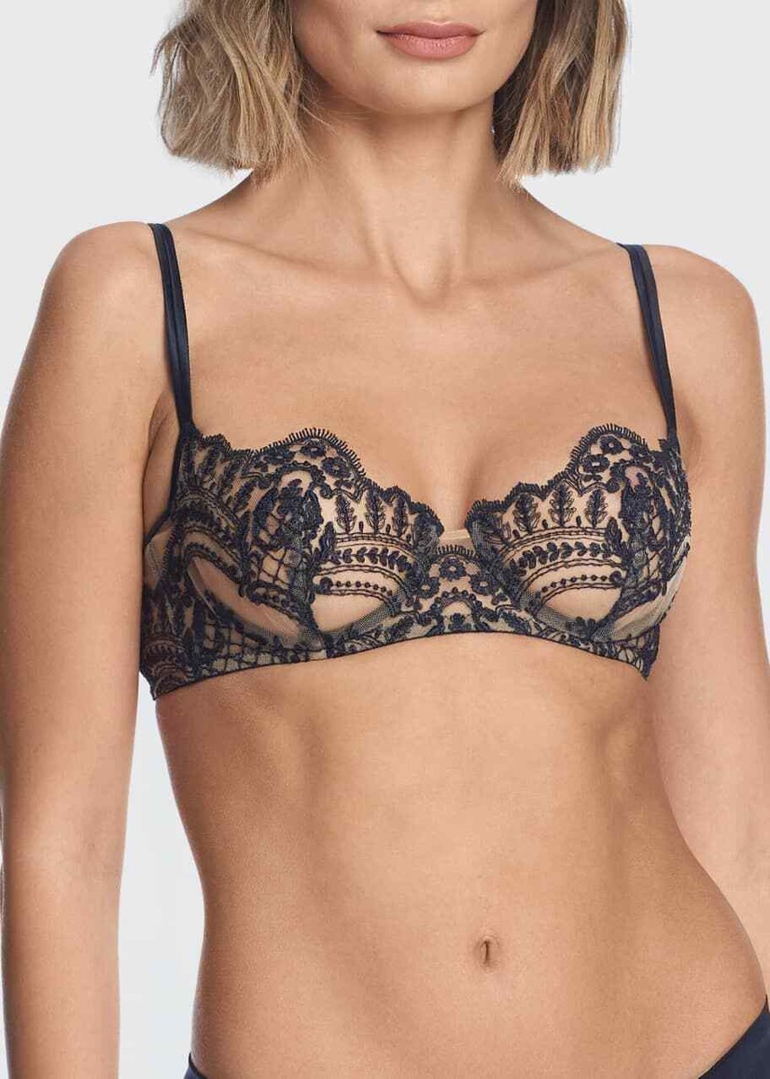 I.D. SARRIERI Questa Sera Embroidered Blue Balconette Bra L54347