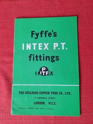 Rare  FYFFE'S Intex P.T. Fittings Catalogue C1950s Builders Copper Tube Co Ltd