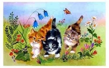 Kittens Flowers & Butterflies Fabric Block Multi Sizes Free Shipping