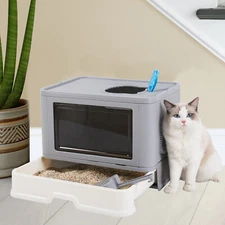 Extra Large Foldable Cat Litter Tray Front Entry Top Exit Toilet Box with Scoop