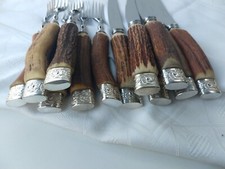 12 Famous Geo Wostenholm Scottish Stag Horn Cutlery Steak Set Knives Forks VGC