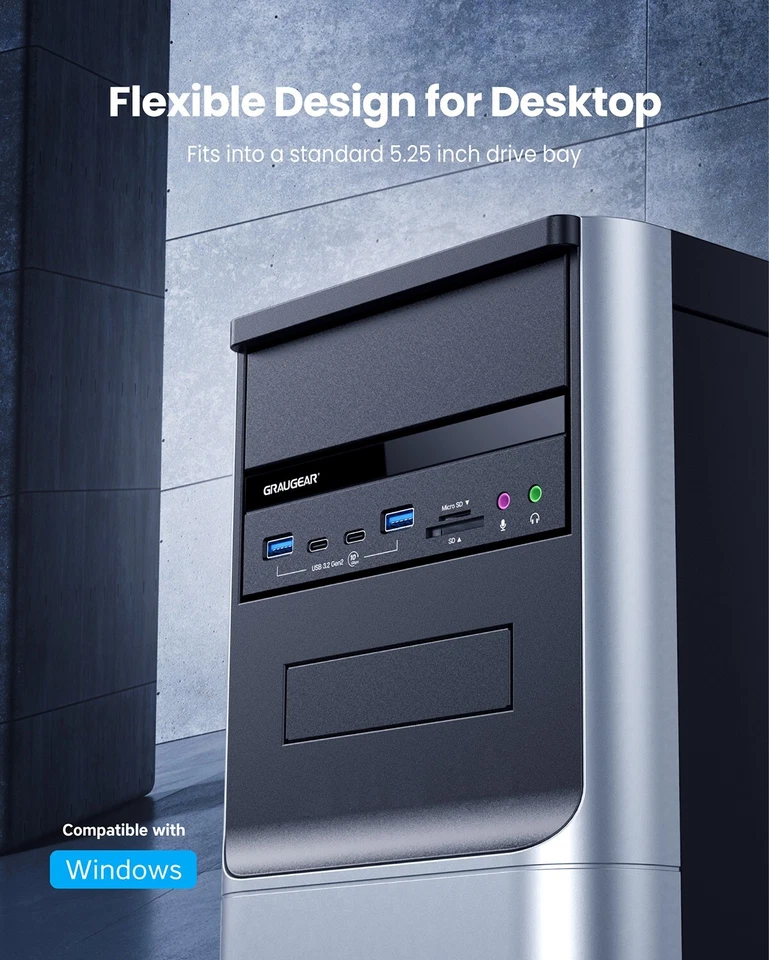 Frontpanel in 5,25 Zoll, 4x USB 3.2 Gen2 HUB 10Gbps, 2xA+2xC, Kartenleser, Audio - Bild 3 von 4