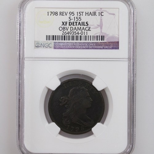 1798 Busto Drapeado Rev 95 Primer Cabello 1C S-155 Certificado NGC Detalles Obv Daños - Imagen 3 de 4
