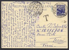 POSTAL HISTORY REPUBLIC 1949 Full 8L from Rome to Terni Post Stop (F9) Taxed