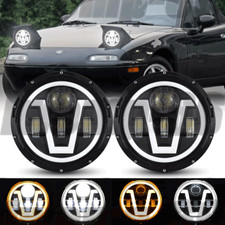 For 1990-1997 Mazda Miata Projector 7inch Round Led Headlight Pair Angel Eye H4