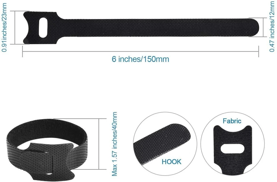 100 Correas de Cable Negro Cable Gancho Lazos Reutilizables Fijación Organizador-Lote Foto 2 de 4